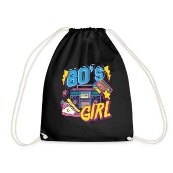80s girls theme party gift - Drawstring Bag - black - Front