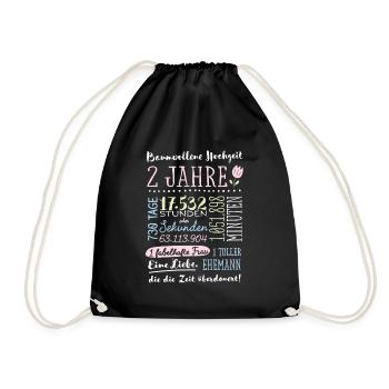Baumwollhochzeit 2 Jahre Hochzeitstag Geschenk - Turnbeutel - Schwarz - Vorne