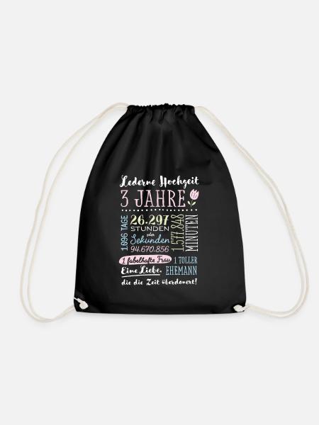 Lederhochzeit 3 Jahre Hochzeitstag Geschenk - Turnbeutel - Schwarz
