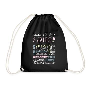 Blechhochzeit 8 Jahre Hochzeitstag Geschenk - Turnbeutel - Schwarz - Vorne