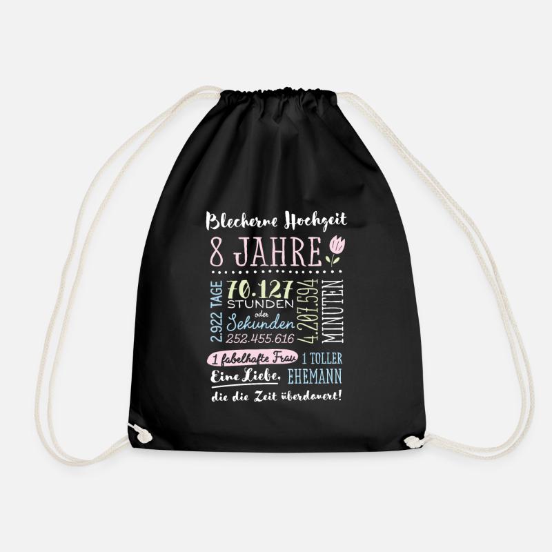 Blechhochzeit 8 Jahre Hochzeitstag Geschenk - Turnbeutel - Schwarz