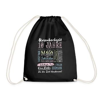 Rosenhochzeit 10 Jahre Hochzeitstag Geschenk - Turnbeutel - Schwarz - Vorne