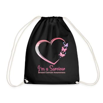 Pink Ribbon Breast Cancer Survivor Support Cancer - Drawstring Bag - black - Front