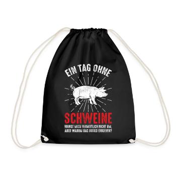 Schwein - Turnbeutel - Schwarz - Vorne