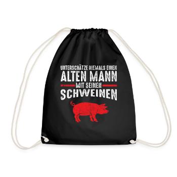 Alter Mann - Schweine | Vintage Retro Style - Turnbeutel - Schwarz - Vorne