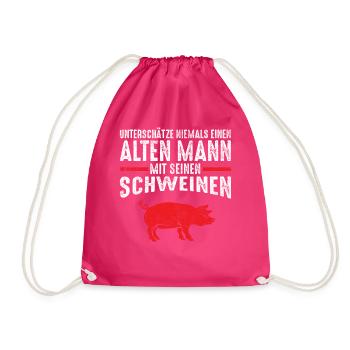 Alter Mann - Schweine | Vintage Retro Style - Turnbeutel - Fuchsia - Vorne