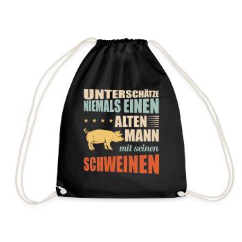 Schweine | Lustiger Schweinebauer Spruch - Turnbeutel - Schwarz - Vorne