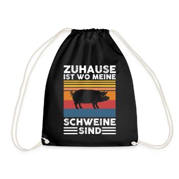 Schweine | Zuhause ist wo meine Schweine sind - Turnbeutel - Schwarz - Vorne