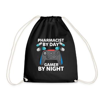Pharmacist By Day Gamer By Night Gift - Drawstring Bag - black - Front