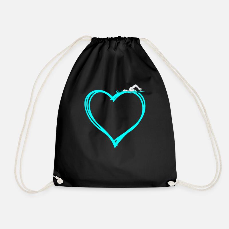 Swimming Swim Swimmer Heart - Drawstring Bag - black