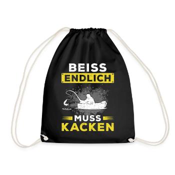Lustiges Angler Fischer Beiss endlich muss kacken - Turnbeutel - Schwarz - Vorne
