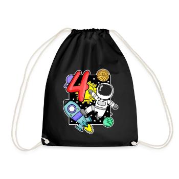 4th birthday astronaut 4 years boys gift - Drawstring Bag - black - Front