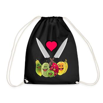 Küchenmesser Vegetarisch Früchte exotisch Obst - Turnbeutel - Schwarz - Vorne