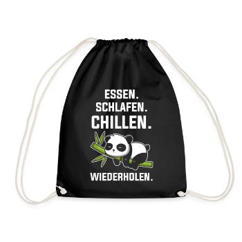 Essen Schlafen Chillen Wiederholen Panda Pandabär - Turnbeutel - Schwarz - Vorne