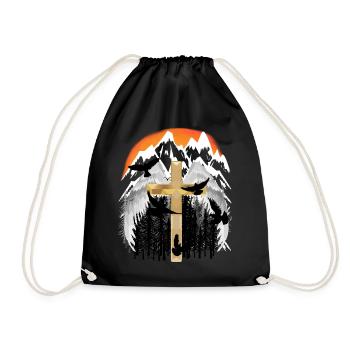 Cross, Mountains, Mountains, Peaks, Mourning, Death, Jesus God - Drawstring Bag - black - Front