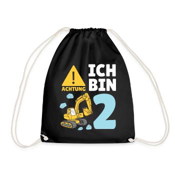 2. Geburtstag Bagger 2 Jahre Alt Baustelle Junge - Turnbeutel - Schwarz - Vorne