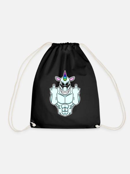 Unicorn middle finger - Drawstring Bag - black