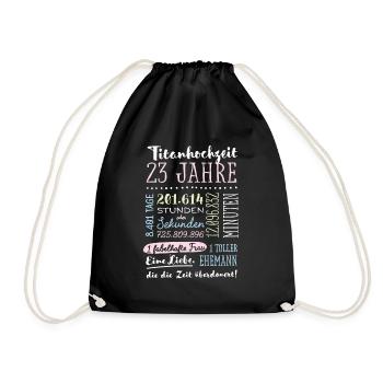 Titanhochzeit 23 Jahre Hochzeitstag Geschenk - Turnbeutel - Schwarz - Vorne