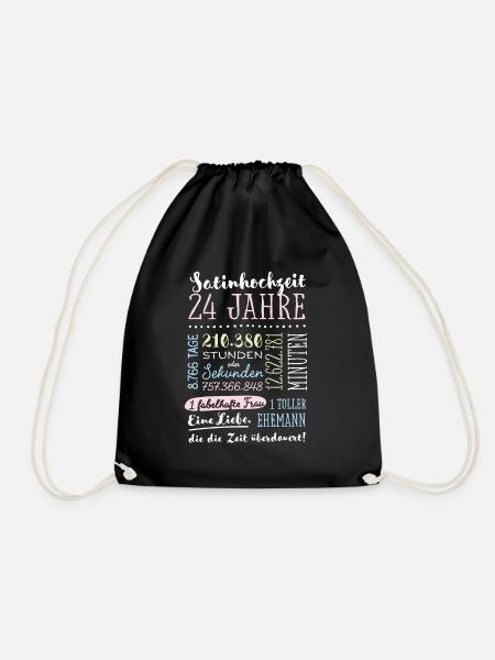 Satinhochzeit 24 Jahre Hochzeitstag Geschenk - Turnbeutel - Schwarz