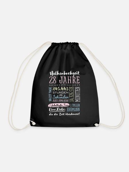 Nelkenhochzeit 28 Jahre Hochzeitstag Geschenk - Turnbeutel - Schwarz