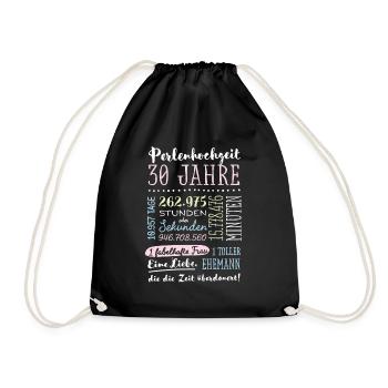 Perlenhochzeit 30 Jahre Hochzeitstag Geschenk - Turnbeutel - Schwarz - Vorne