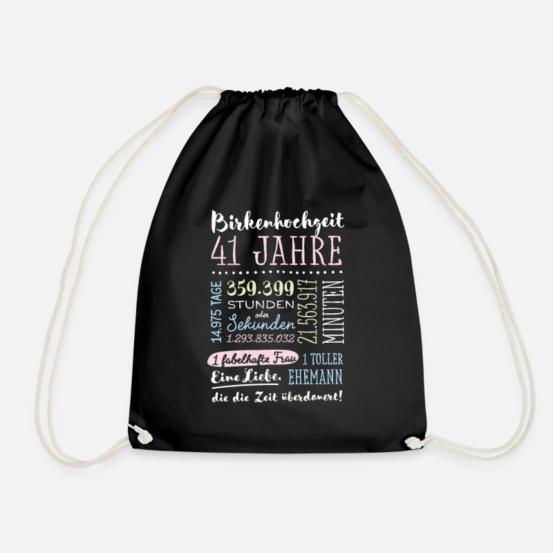 Birkenhochzeit 41 Jahre Hochzeitstag Geschenk - Turnbeutel - Schwarz