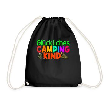 Camping Kinder Zubehör Camper Geschenk - Turnbeutel - Schwarz - Vorne
