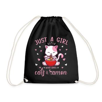 Just a Girl Who Loves Anime Ramen and Cats Kawaii - Drawstring Bag - black - Front