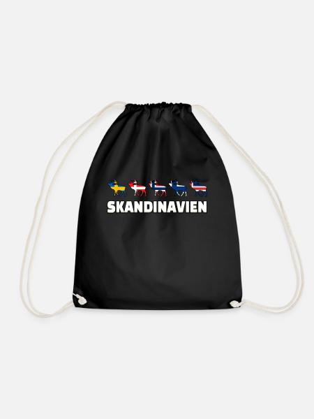 Skandinavische Länder Flaggen mit Elch - Turnbeutel - Schwarz