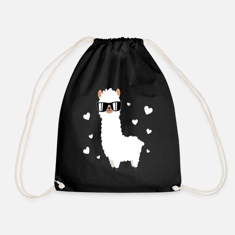 Lama Llama Alpaka mit Sonnenbrille und Herzchen - Turnbeutel - Schwarz