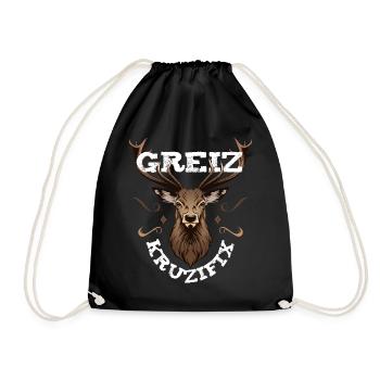 Greiz Kruzifix Fluchen bayrischer Dialekt Hirsch - Turnbeutel - Schwarz - Vorne