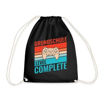 Abschluss Grundschule Retro Vintage Level complete - Turnbeutel - Schwarz - Vorne