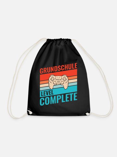 Abschluss Grundschule Retro Vintage Level complete - Turnbeutel - Schwarz