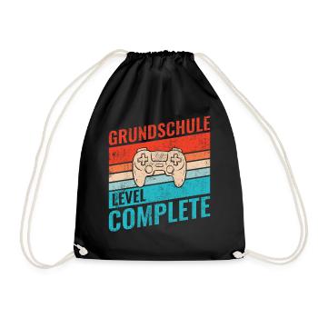 Grundschule Level Komplett - Kind Gamer Schule - Turnbeutel - Schwarz - Vorne