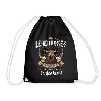 Sprüche Saufen Feiern Lederhose Hirsch - Turnbeutel - Schwarz - Vorne