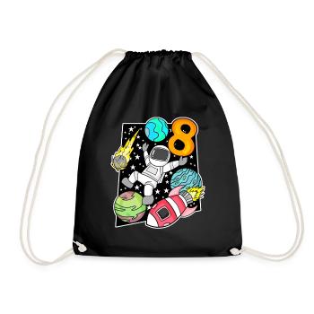 8th birthday astronaut boys children's birthday - Drawstring Bag - black - Front