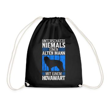 Alter Mann mit Hovawart Bauernhund Spruch - Turnbeutel - Schwarz - Vorne