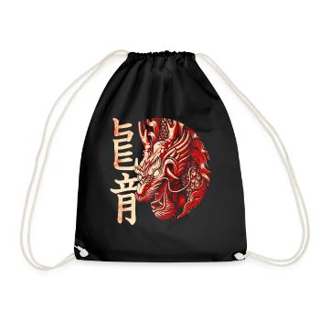 Drache Japanisch Chinesisch Schriftzeichen - Turnbeutel - Schwarz - Vorne
