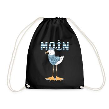 Möwe Moin Norddeutsch cooles Fischer Geschenk - Turnbeutel - Schwarz - Vorne