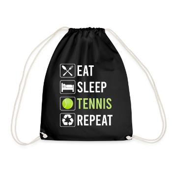 Eat Sleep Tennis Repeat - lustiger Spruch - Turnbeutel - Schwarz - Vorne
