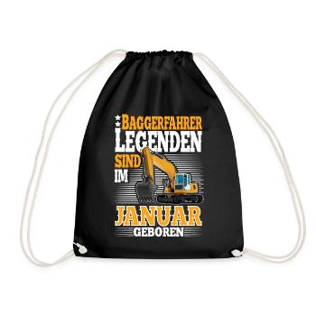 Baggerfahrer Maschinenführer Geburtstag Januar - Turnbeutel - Schwarz - Vorne