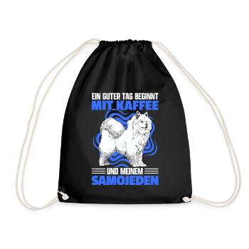 Samojede und Kaffee Schlittenhund Samojeden - Turnbeutel - Schwarz - Vorne