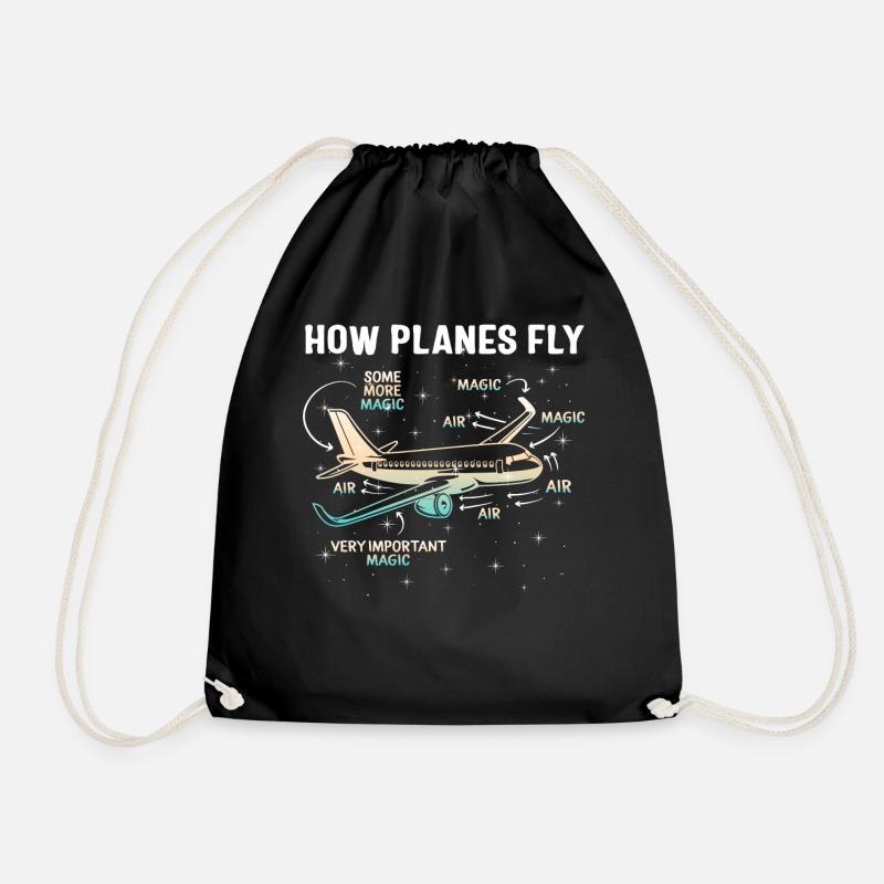 How Planes Fly, How Planes Fly Magic, Aerospace - Drawstring Bag - black