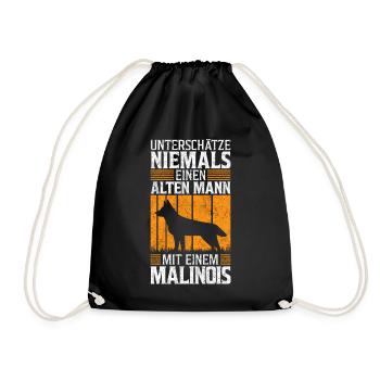 Alter Mann mit Malinois Belgischer Schäferhund - Turnbeutel - Schwarz - Vorne