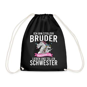 Ich bin stolzer Bruder einer wundervollen - Turnbeutel - Schwarz - Vorne