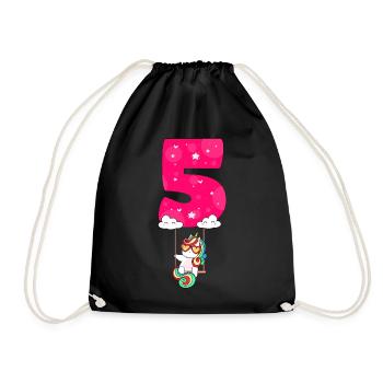 5. Geburtstag 5 Jahre Mädchen Schaukel Einhorn - Turnbeutel - Schwarz - Vorne