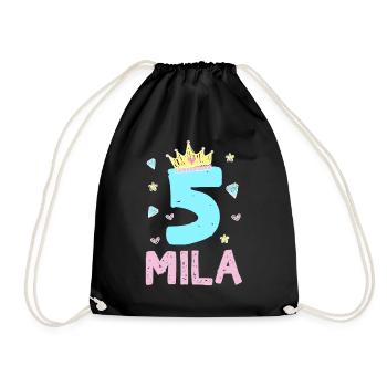 5. Geburtstag Mila Ich Bin 5 Jahre Prinzessin - Turnbeutel - Schwarz - Vorne