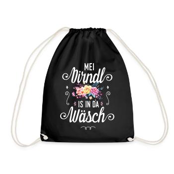 Mei Dirndl is in da Wäsch Trachtenshirt Sprüche - Turnbeutel - Schwarz - Vorne