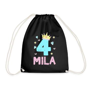 4. Geburtstag Mila Ich Bin 4 Jahre Prinzessin - Turnbeutel - Schwarz - Vorne