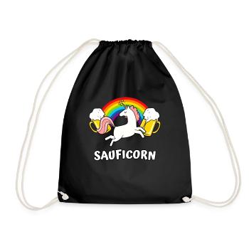 Sauficorn Lustiges Bier Einhorn Party Fun - Turnbeutel - Schwarz - Vorne